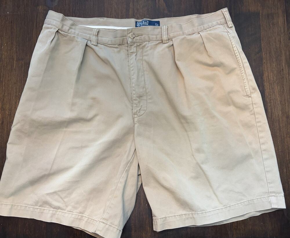 Mens Vintage Pleated Tan Polo Ralph Lauren Khaki Shorts 38
